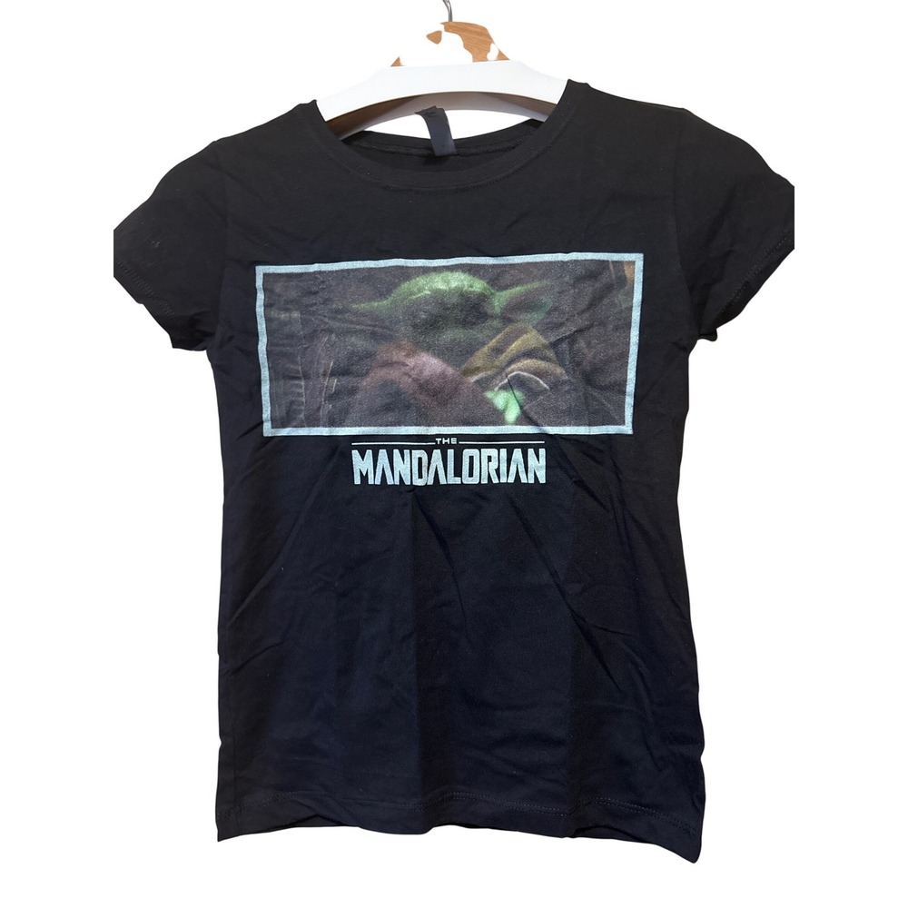 The Mandalorian Grogu Baby Yoda Black Graphic Tee Next‎ Level Youth Large 10/12
